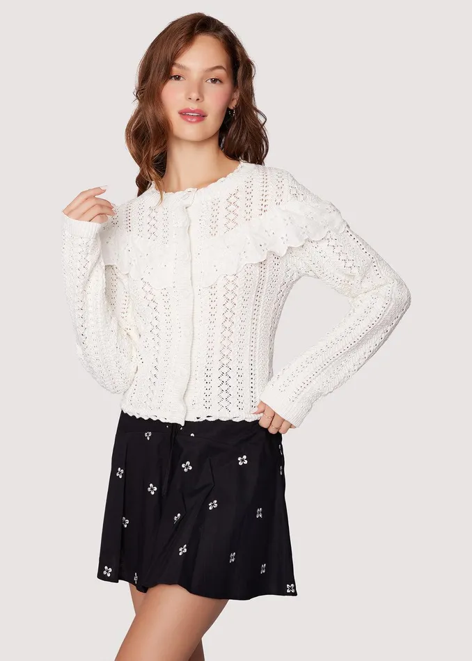 Irina Scallop Lace Pointelle Cardigan Cream Women Lost Wander Sweaters