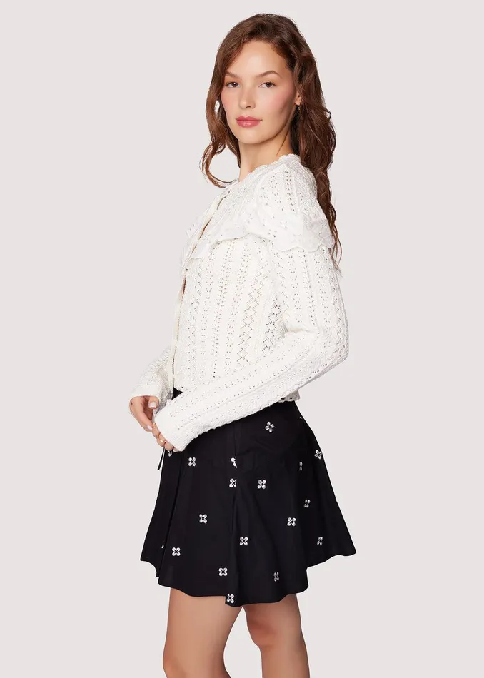 Irina Scallop Lace Pointelle Cardigan Cream Women Lost Wander Sweaters