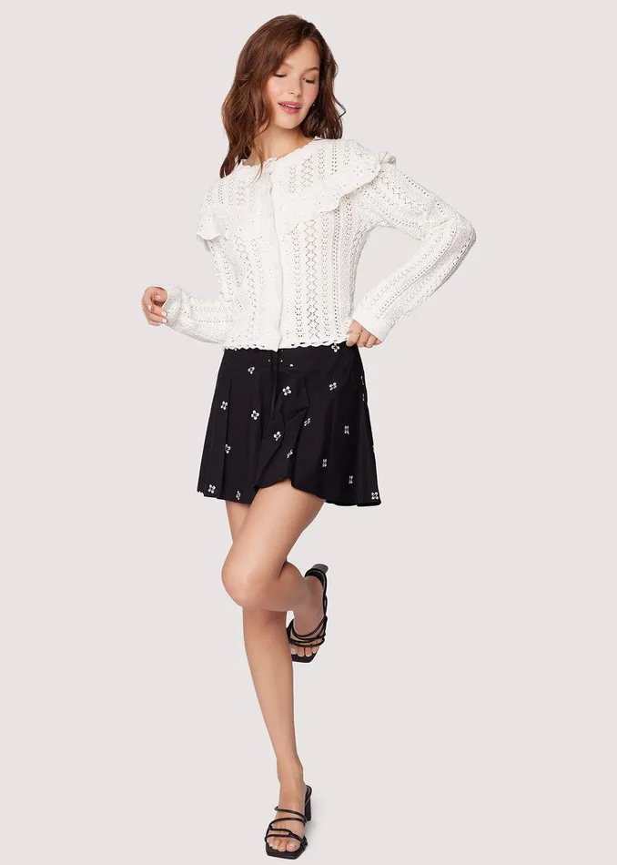 Irina Scallop Lace Pointelle Cardigan Cream Women Lost Wander Sweaters