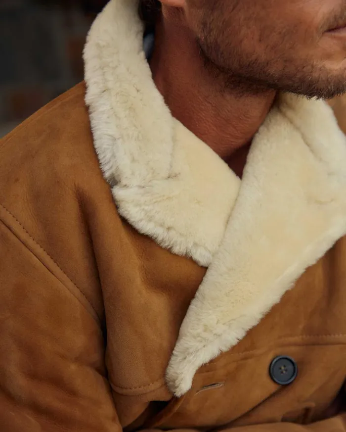 Jackets and Outerwear Men Billy Reid Shearling Bond Peacoat Honey
