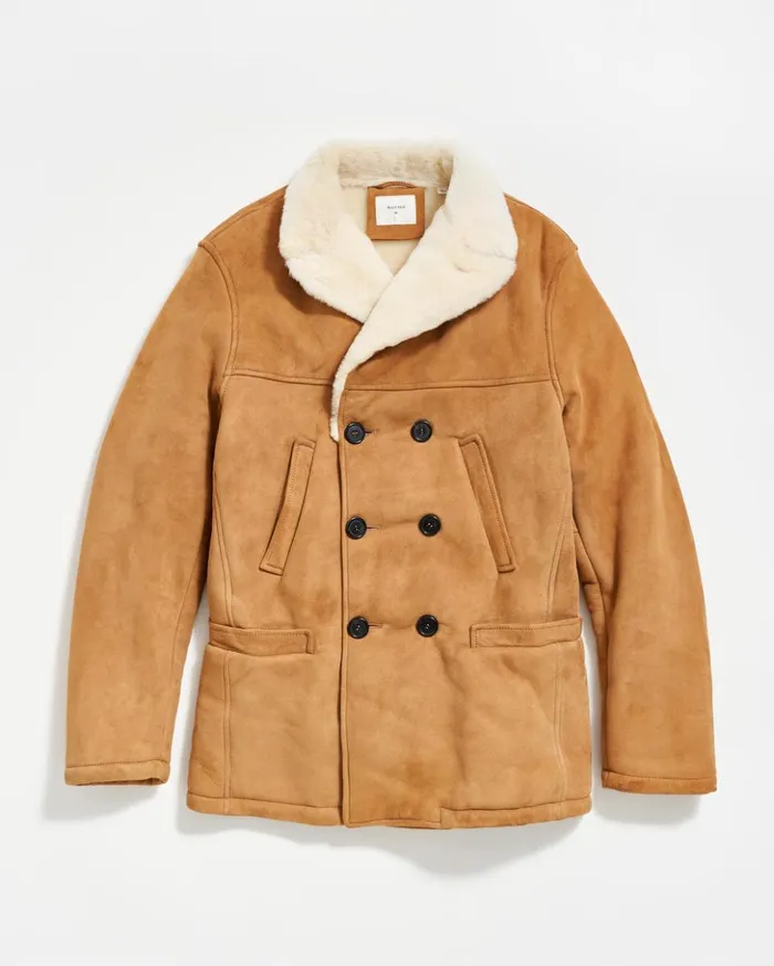 Jackets and Outerwear Men Billy Reid Shearling Bond Peacoat Honey
