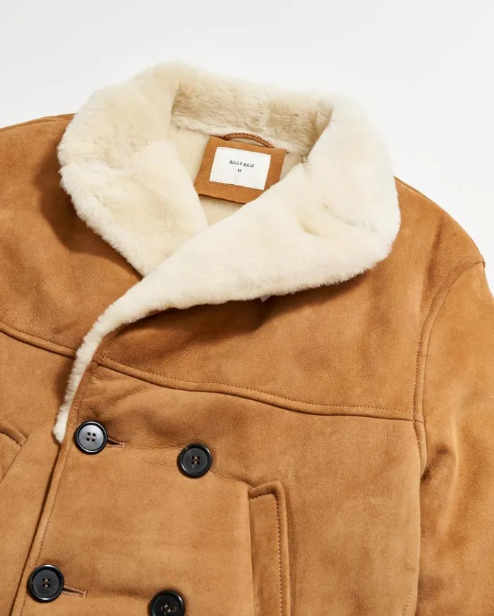Jackets and Outerwear Men Billy Reid Shearling Bond Peacoat Honey