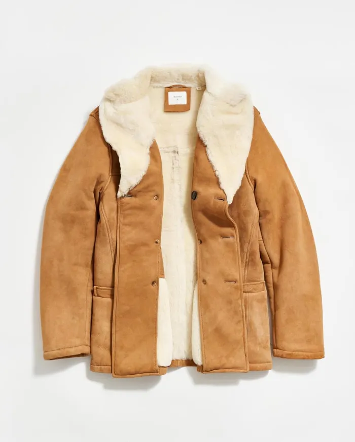 Jackets and Outerwear Men Billy Reid Shearling Bond Peacoat Honey