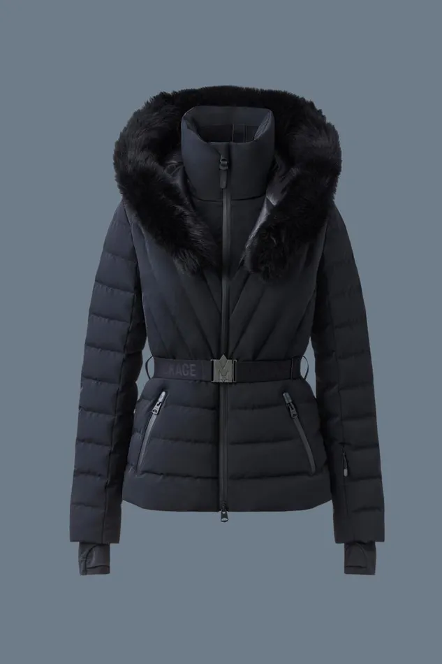 Jackets Women Mackage ELITA Down Ski Jacket With Removable Blue Fox Fur Trim Mint