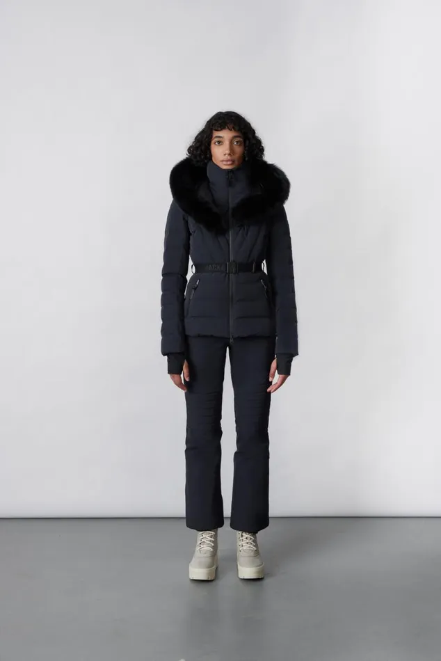 Jackets Women Mackage ELITA Down Ski Jacket With Removable Blue Fox Fur Trim Mint
