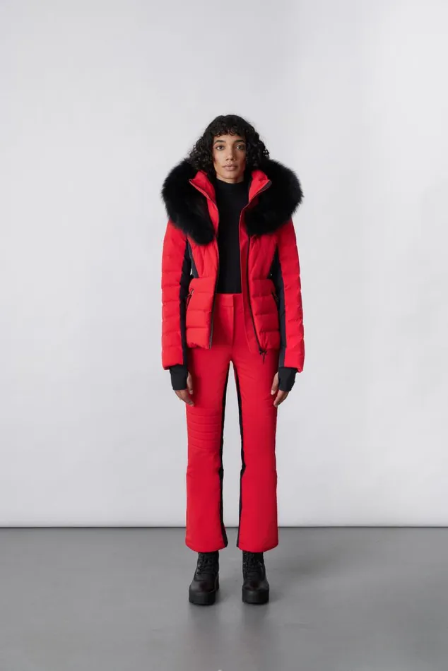 Jackets Women Mackage ELITA Down Ski Jacket With Removable Blue Fox Fur Trim Mint