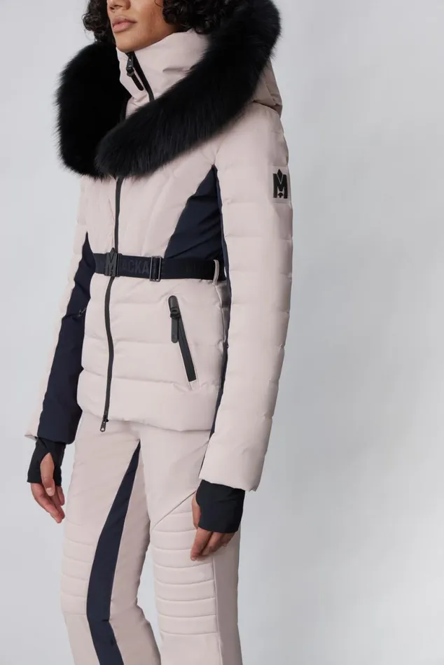 Jackets Women Mackage ELITA Down Ski Jacket With Removable Blue Fox Fur Trim Mint