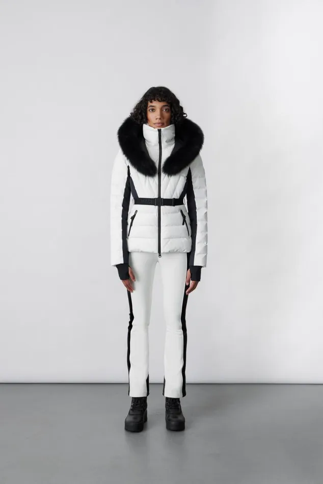 Jackets Women Mackage ELITA Down Ski Jacket With Removable Blue Fox Fur Trim Mint