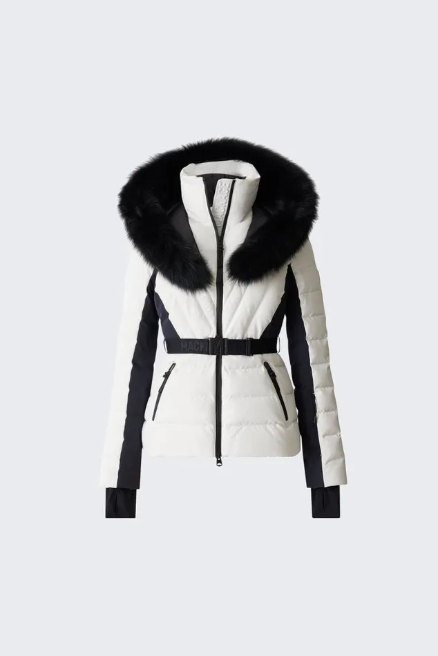 Jackets Women Mackage ELITA Down Ski Jacket With Removable Blue Fox Fur Trim Mint