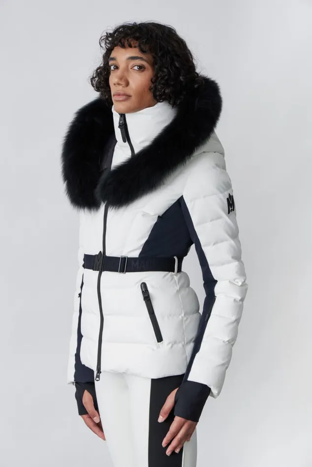 Jackets Women Mackage ELITA Down Ski Jacket With Removable Blue Fox Fur Trim Mint