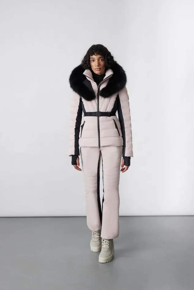 Jackets Women Mackage ELITA Down Ski Jacket With Removable Blue Fox Fur Trim Mint