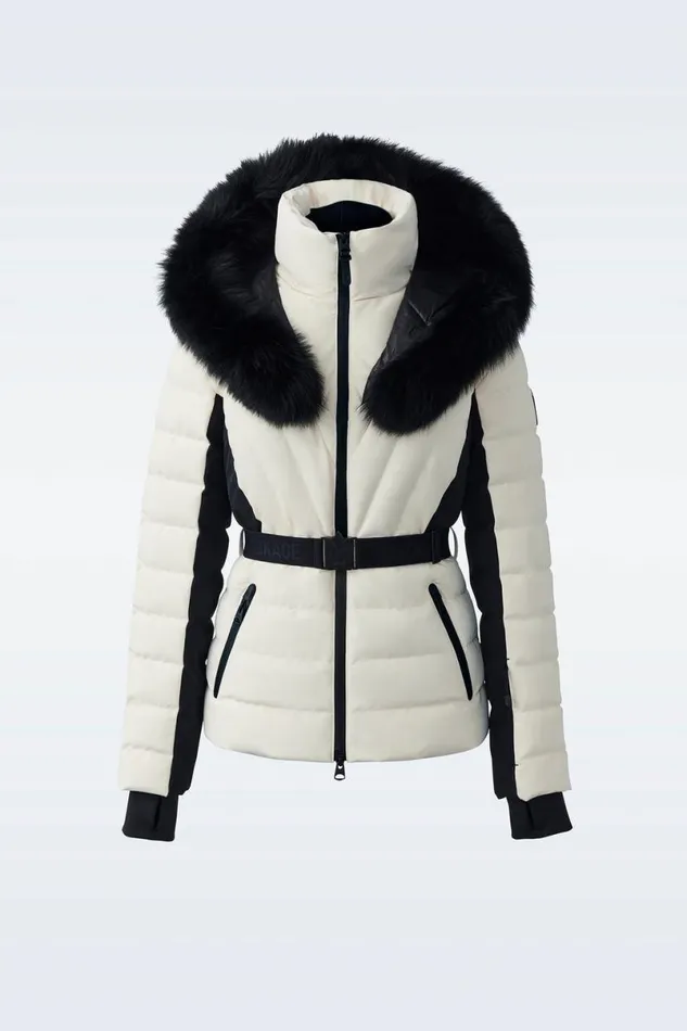 Jackets Women Mackage ELITA Down Ski Jacket With Removable Blue Fox Fur Trim Mint