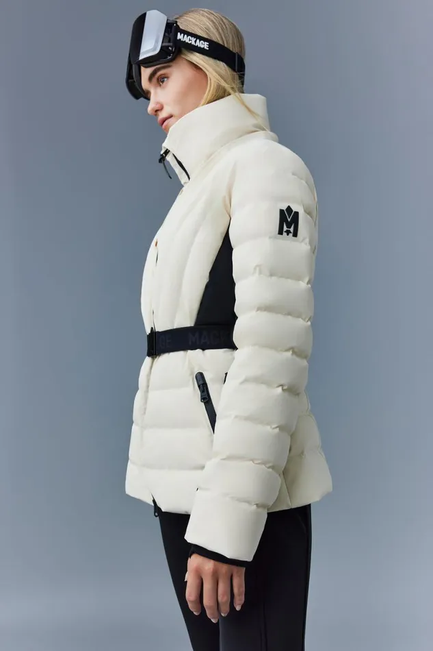 Jackets Women Mackage ELITA Down Ski Jacket With Removable Blue Fox Fur Trim Mint