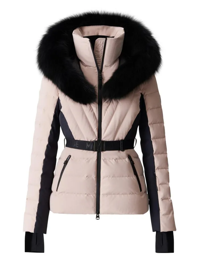 Jackets Women Mackage ELITA Down Ski Jacket With Removable Blue Fox Fur Trim Mint