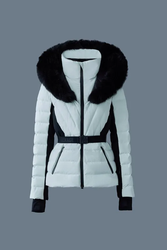 Jackets Women Mackage ELITA Down Ski Jacket With Removable Blue Fox Fur Trim Mint