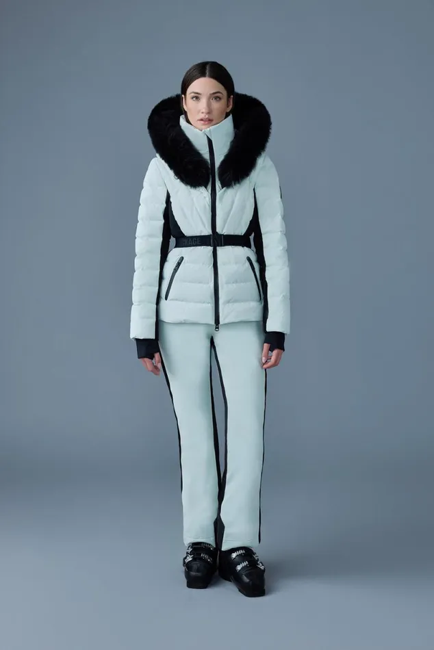 Jackets Women Mackage ELITA Down Ski Jacket With Removable Blue Fox Fur Trim Mint