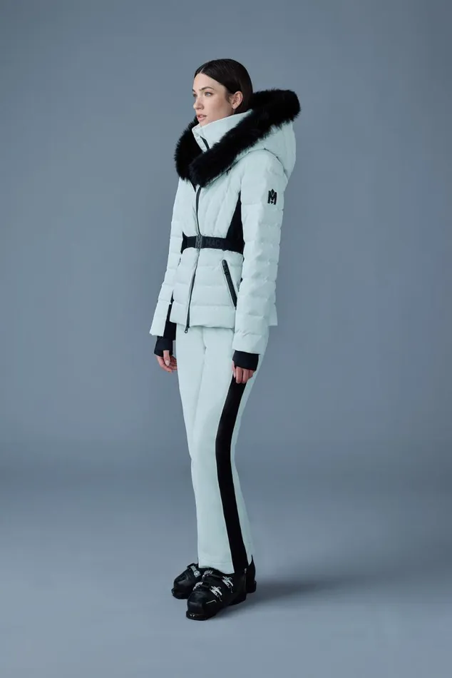 Jackets Women Mackage ELITA Down Ski Jacket With Removable Blue Fox Fur Trim Mint