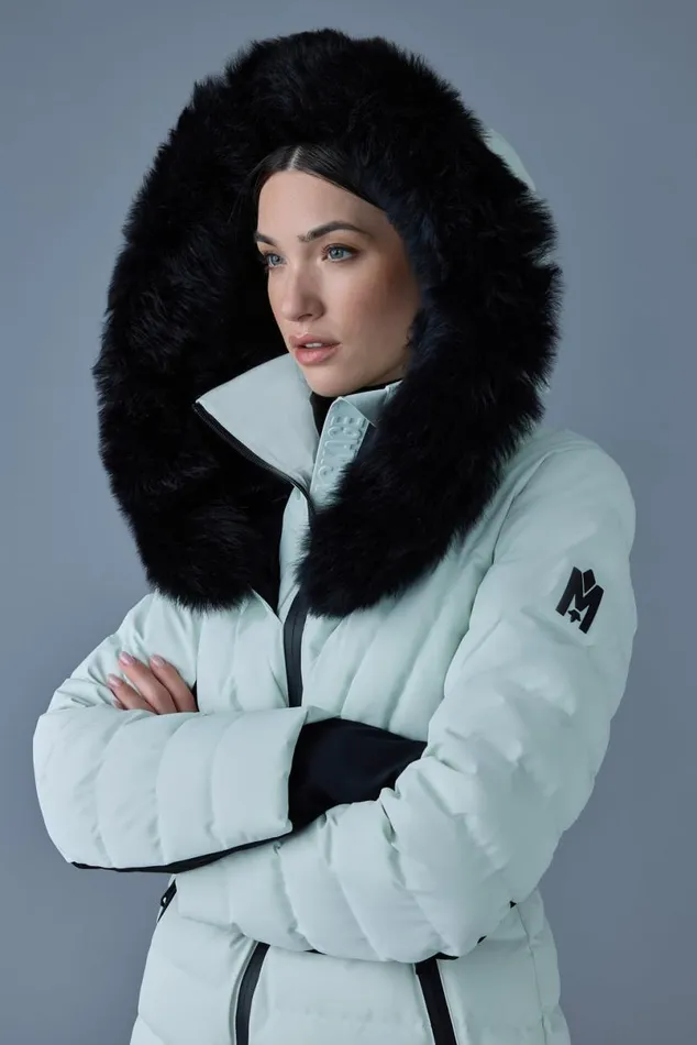 Jackets Women Mackage ELITA Down Ski Jacket With Removable Blue Fox Fur Trim Mint