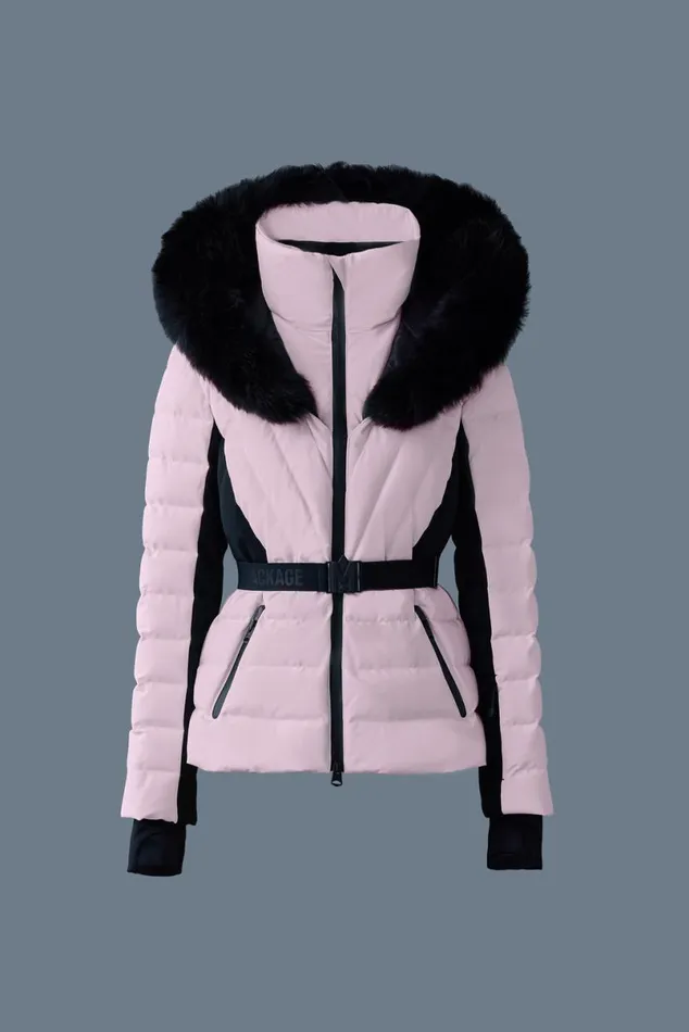 Jackets Women Mackage ELITA Down Ski Jacket With Removable Blue Fox Fur Trim Mint