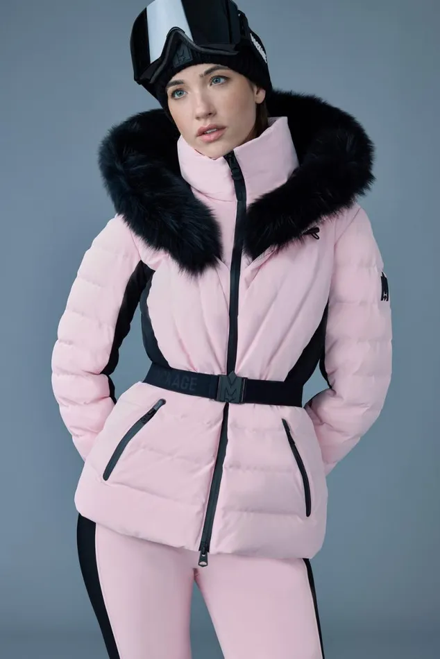 Jackets Women Mackage ELITA Down Ski Jacket With Removable Blue Fox Fur Trim Mint
