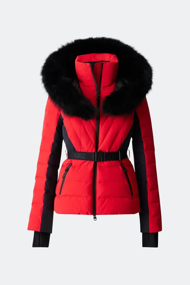 Jackets Women Mackage ELITA Down Ski Jacket With Removable Blue Fox Fur Trim Mint