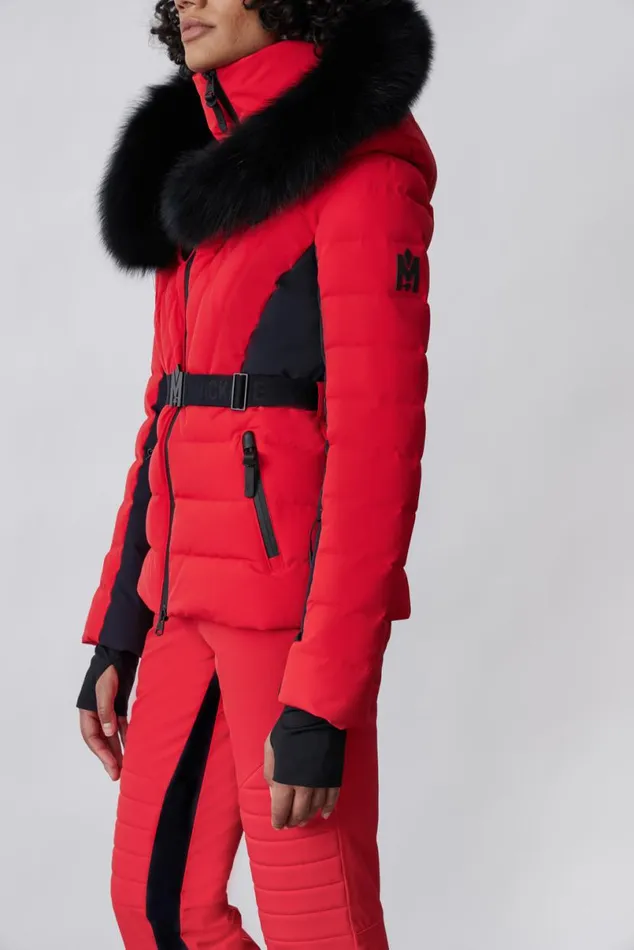 Jackets Women Mackage ELITA Down Ski Jacket With Removable Blue Fox Fur Trim Mint