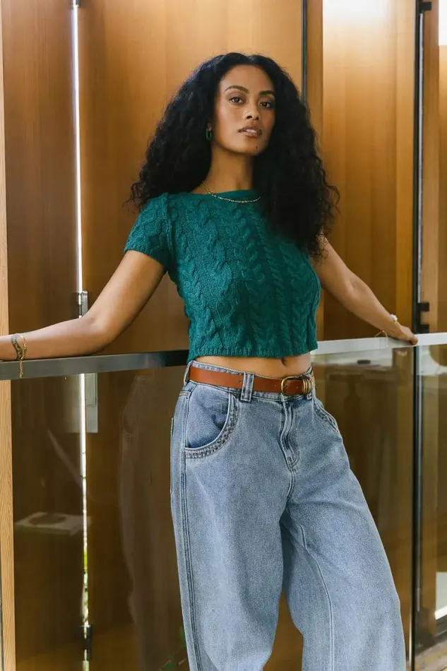 Jane Sweater Top In Teal Teal Women Bohme Tops