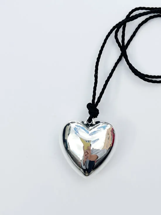 Jewelry Puffy Heart Necklace Silver Black Lisa Says Gah Women