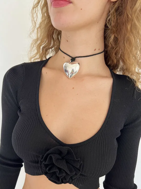 Jewelry Puffy Heart Necklace Silver Black Lisa Says Gah Women