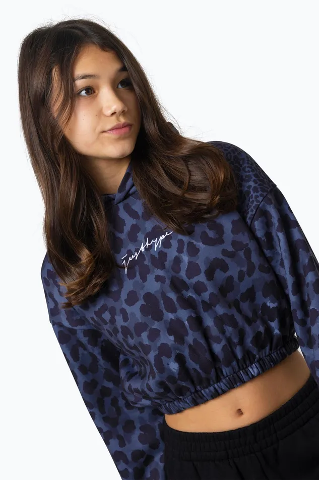 Just Hype Hoodies and Pullovers Hype Kids Black Mono Leopard Crop Hoodie