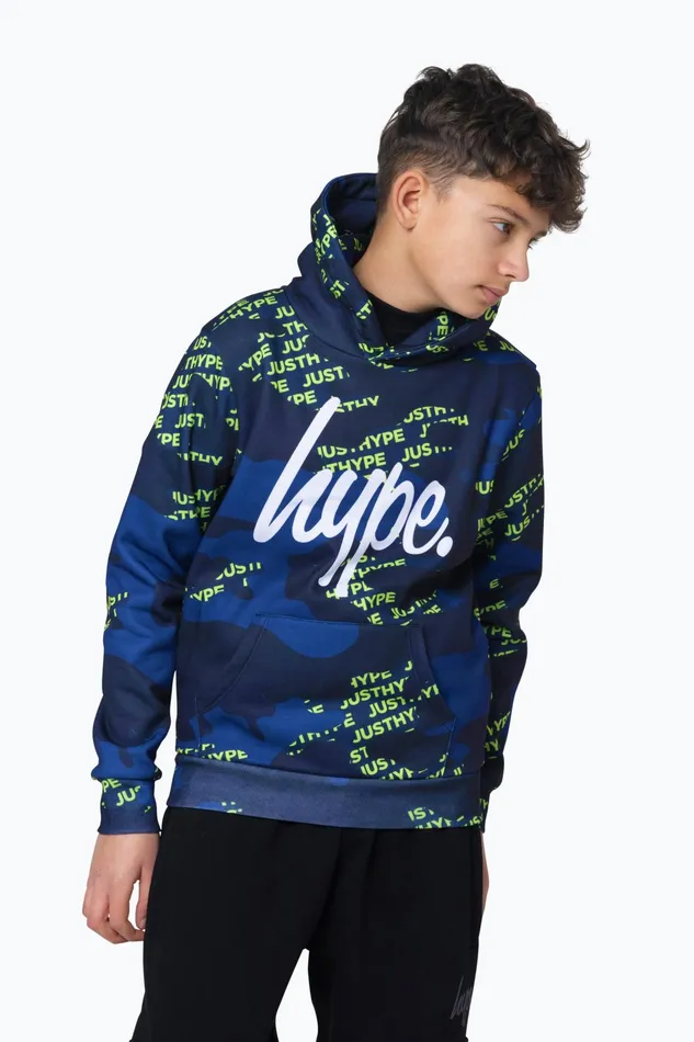 Just Hype Hoodies and Sweatshirts Hype Boys Multi Navy Camo Block Logo Hoodie