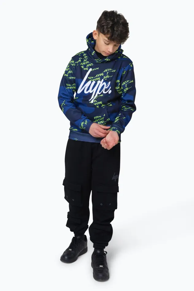 Just Hype Hoodies and Sweatshirts Hype Boys Multi Navy Camo Block Logo Hoodie