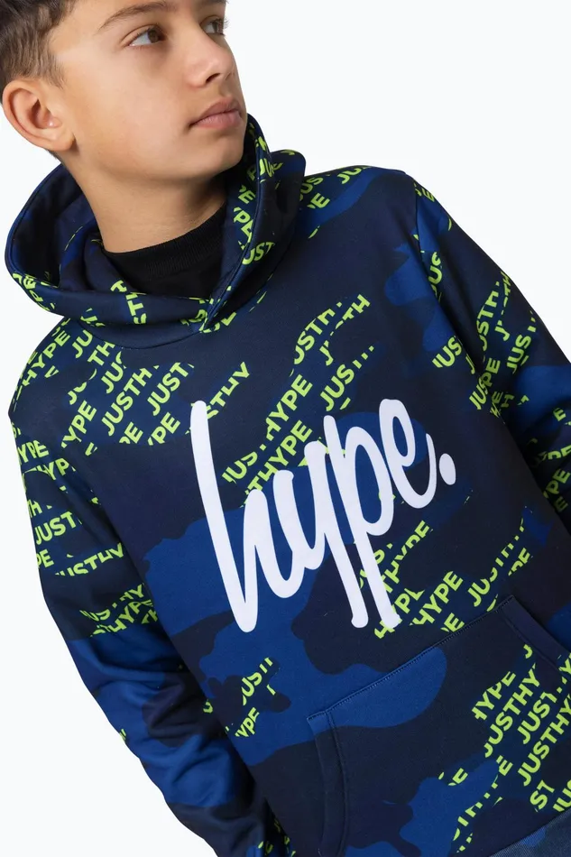 Just Hype Hoodies and Sweatshirts Hype Boys Multi Navy Camo Block Logo Hoodie