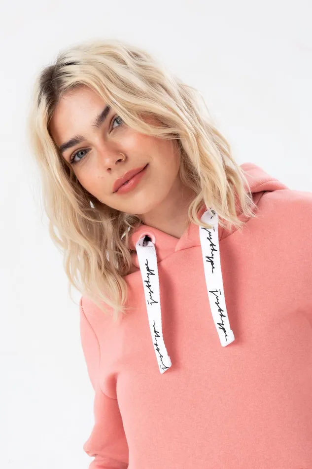 Just Hype Hoodies and Sweatshirts Hype Womens Blush Justhype Drawcord Hoodie