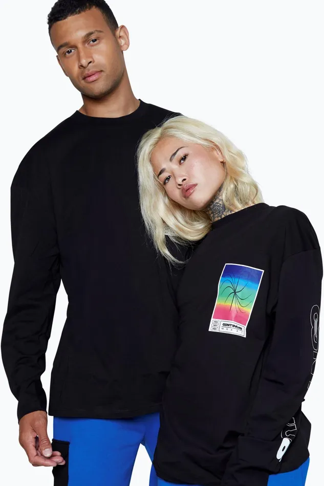 Just Hype TShirts Continu8 Unisex Black Square Spectrum Boxy Long Sleeve TShirt