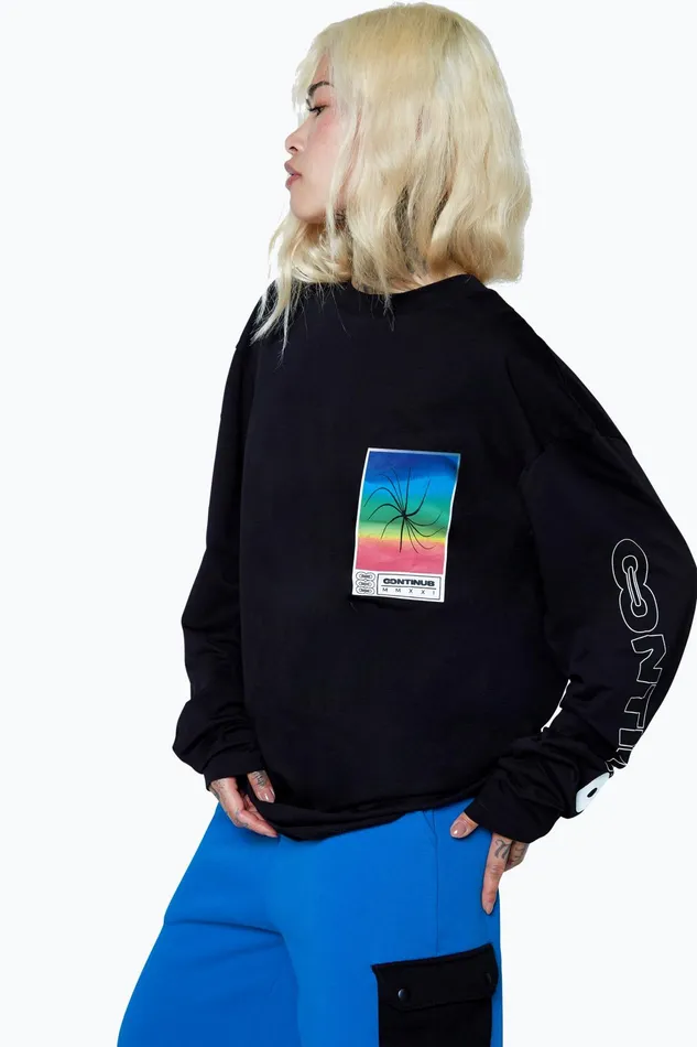 Just Hype TShirts Continu8 Unisex Black Square Spectrum Boxy Long Sleeve TShirt