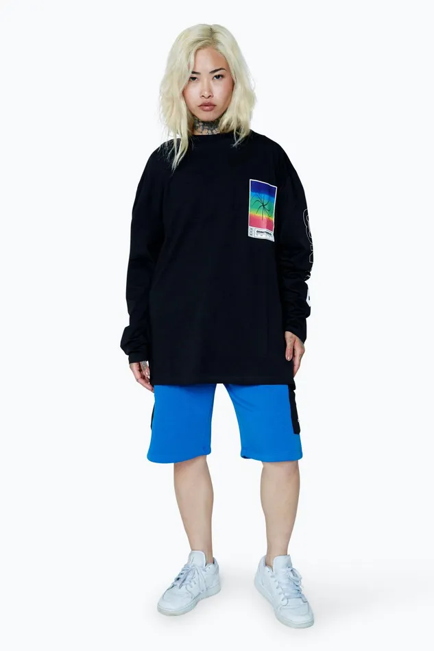 Just Hype TShirts Continu8 Unisex Black Square Spectrum Boxy Long Sleeve TShirt