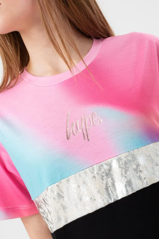 Just Hype TShirts Hype Girls Black Pastel Wave Panel Script TShirt