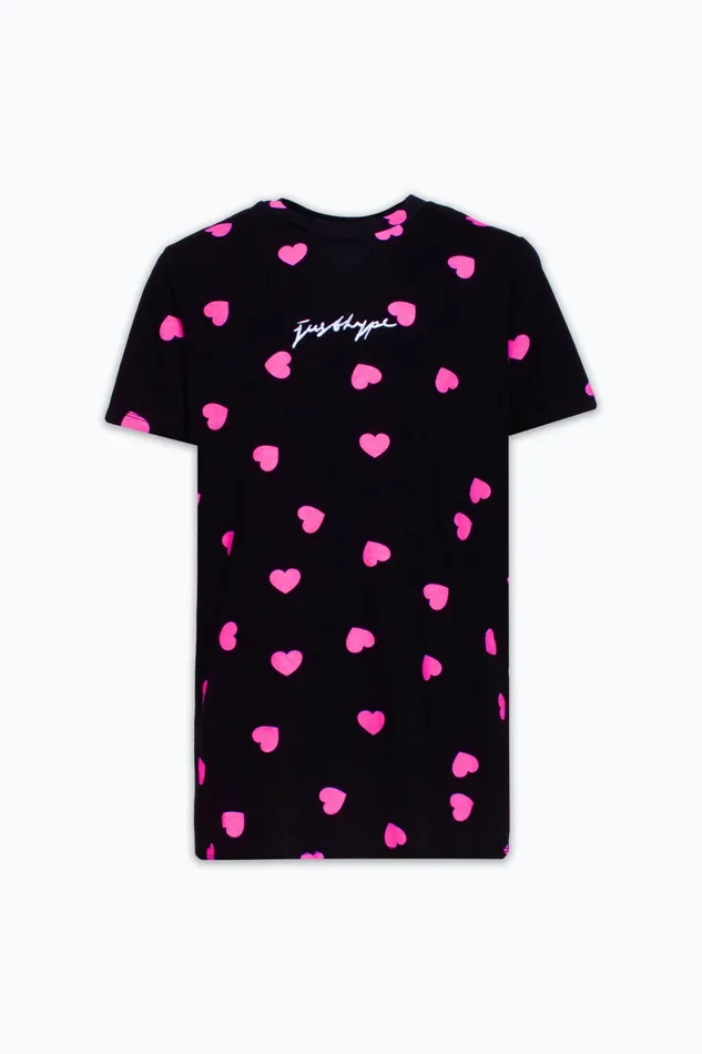 Just Hype Tops and TShirts Hype Womens Black Scatter Heart Scribble TShirt