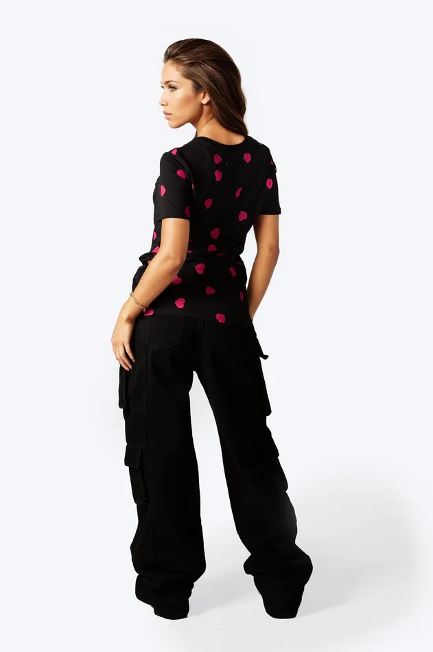 Just Hype Tops and TShirts Hype Womens Black Scatter Heart Scribble TShirt