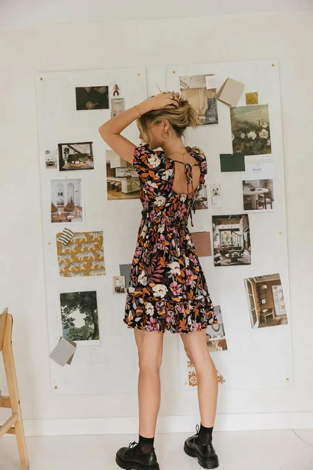 Kamala Floral Mini Dress Black Women Bohme Dresses