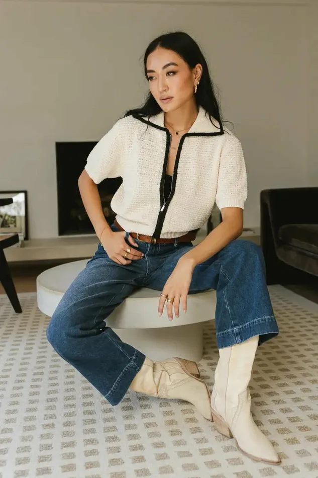Kasey Double Zip Cardigan Cream Women Bohme Tops