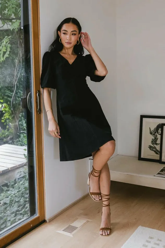 Kaylie Puff Sleeve Dress In Black Black Women Bohme Dresses