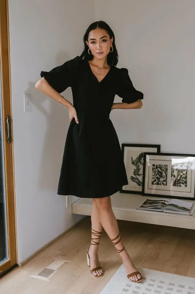 Kaylie Puff Sleeve Dress In Black Black Women Bohme Dresses