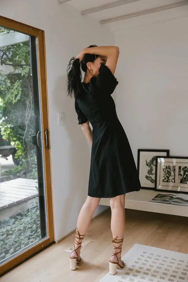 Kaylie Puff Sleeve Dress In Black Black Women Bohme Dresses