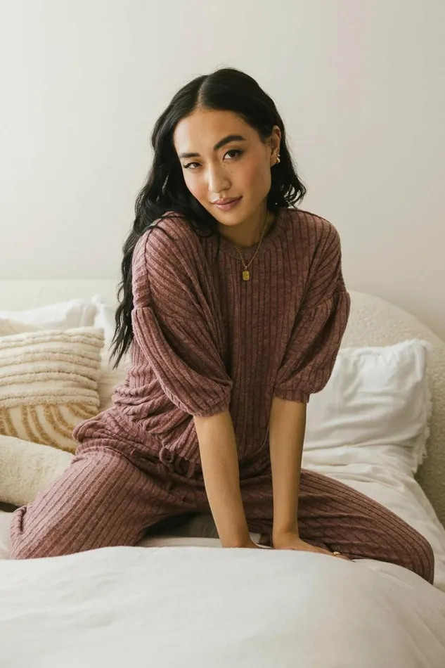 Keiko Ribbed Top In Mauve Mauve Women Bohme Sets