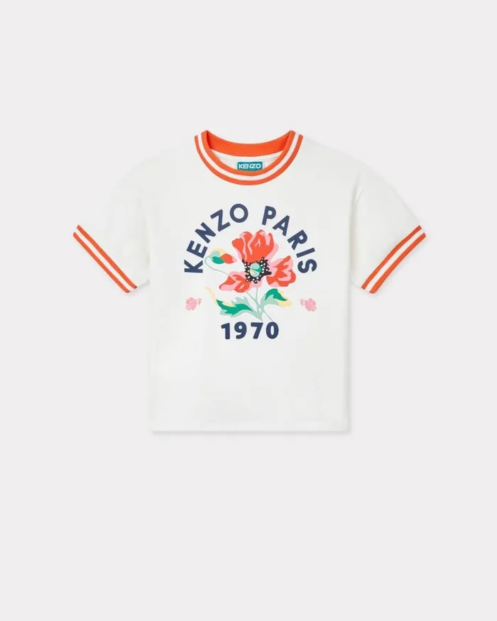 Kids 039KENZO Tour039 Cotton Tshirt Off White Kenzo Tshirts And Sweatshirts
