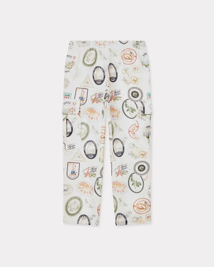 Kids 039KENZO Tour039 Printed Cotton Trousers Off White Kenzo Pants And Shorts