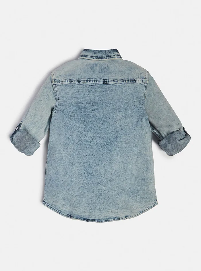 Kids Big Boy GUESS Washed Blue Stretch Denim Shirt 716 Kids Big Boy GUESS Washed Blue Stretch Denim Shirt 716
