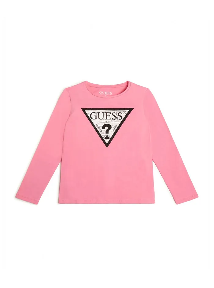 Kids Big Girl GUESS Eco Pink Triangle Logo Tshirt 716